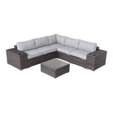 Outdoor Sectional Set HDPE Wicker Brown 8 Piece Sofa Glass Table Seats 4