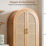 71" Tall Arched Cabinet with Rattan Doors & Adjustable Shelves