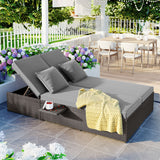 Outdoor Double Sunbed Wicker Rattan Patio Reclining Chairs Gray