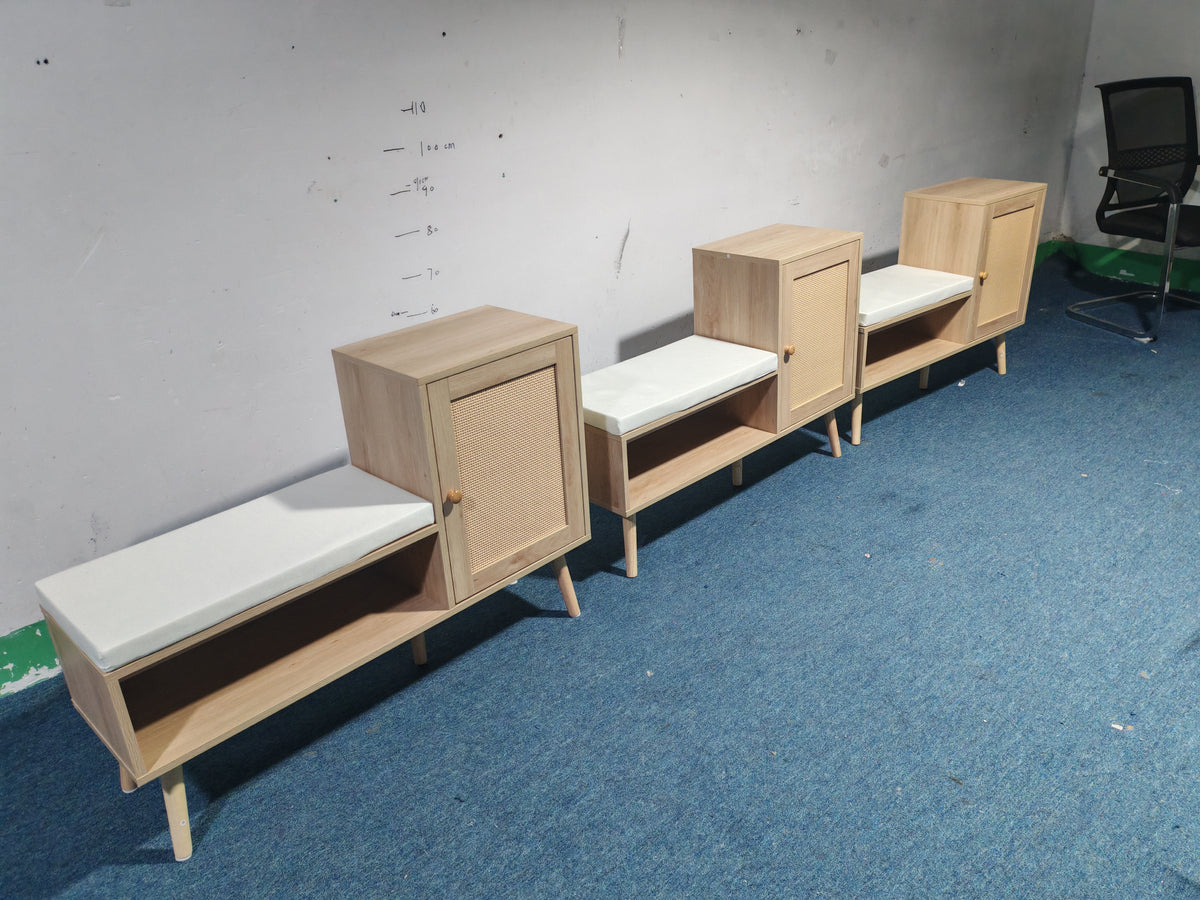 2-in-1 Shoe Storage Bench, PP Rattan Shoe Cabinet with 2 Adjustable Shelves