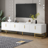 TV Stand Modern White Gold Geometric Door MDF Adjustable Shelves Fits 80 In