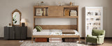 Twin Size Murphy Bed with Charging Station and Drawer in Wood Color, Solid Pine Wood + MDF