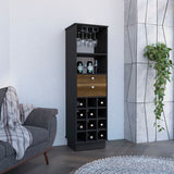 Bar Cabinet - 12-Bottle Wine Rack - Two Drawers - Black/Walnut