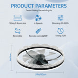 Flush Mount Ceiling Fan with LED Light - Crystal - Black - 24"