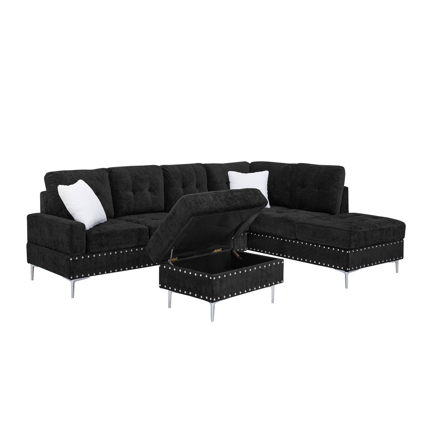 Modern L-Shaped Sectional Sofa with Storage Ottoman, 102" x 76