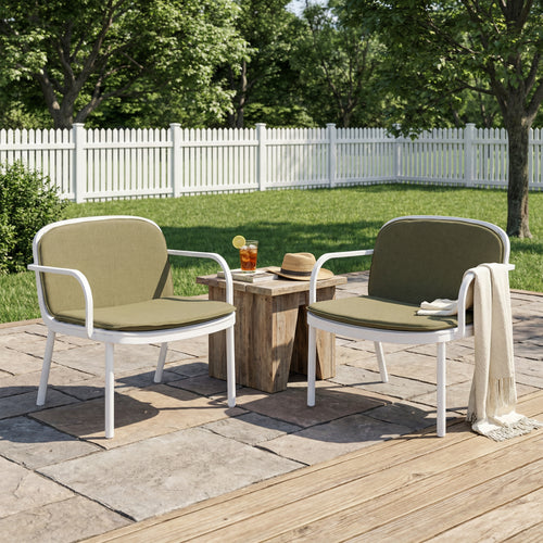 Luna Outdoor PP Club Chair Set - White Green Cushion
