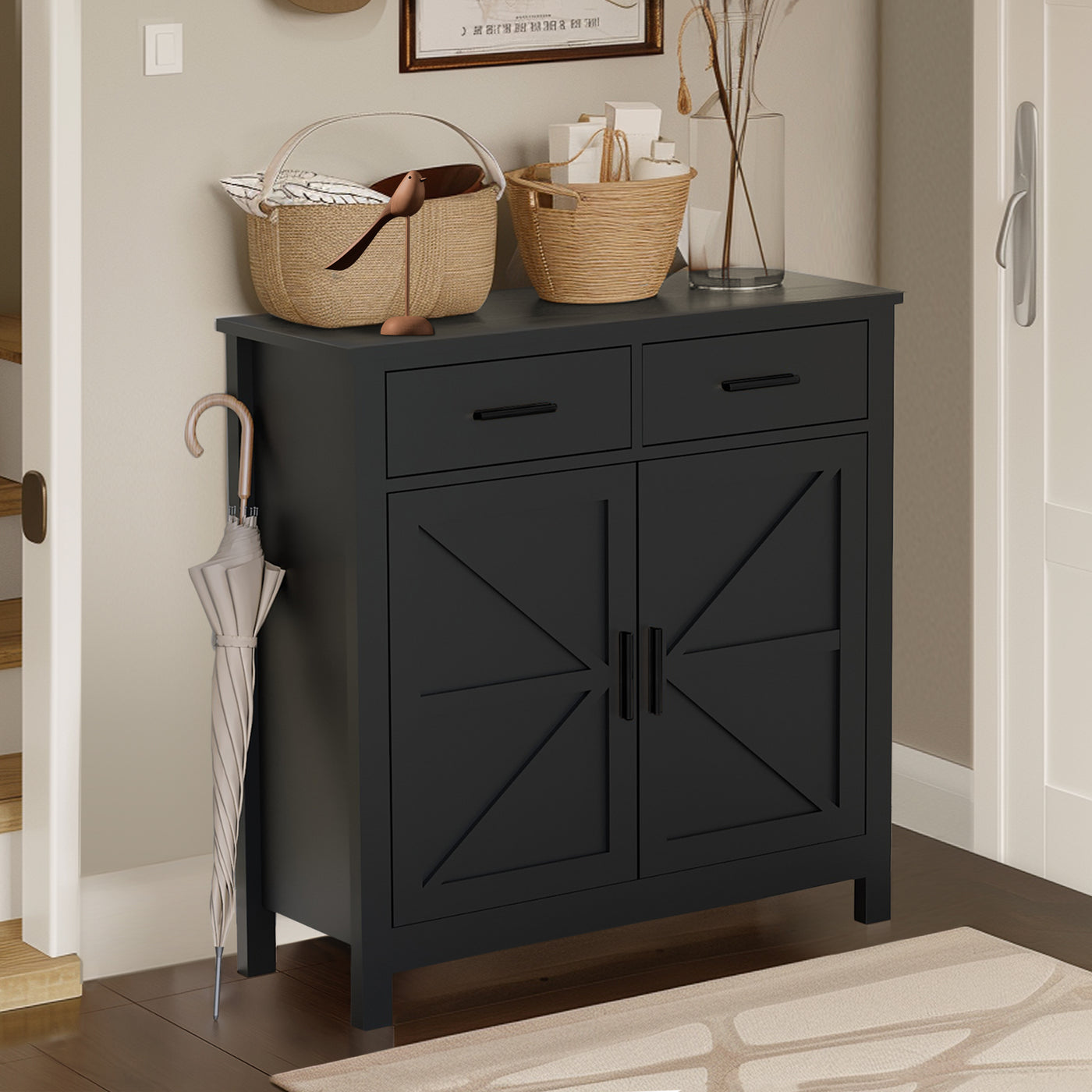 Black Modern Farmhouse Kitchen Storage Cabinet Buffet Sideboard