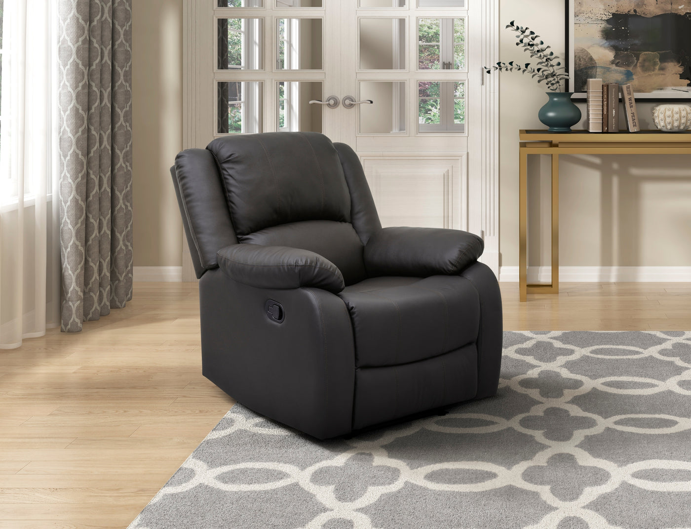 Dark Brown Faux Leather Reclining Chair Pillowtop Arms