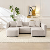 Sofa L-Shape Modular Velvet Beige 4-Seat Pocket Spring 118in