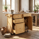 Indoor Bamboo Rolling Kitchen Island with Stainless Steel Top