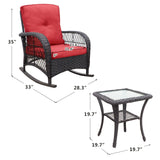 3 Pieces Conversation Set, Outdoor Wicker Rocker Patio Bistro Set, Rocking