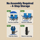 Portable Double Folding Beach Chair Set with Umbrella