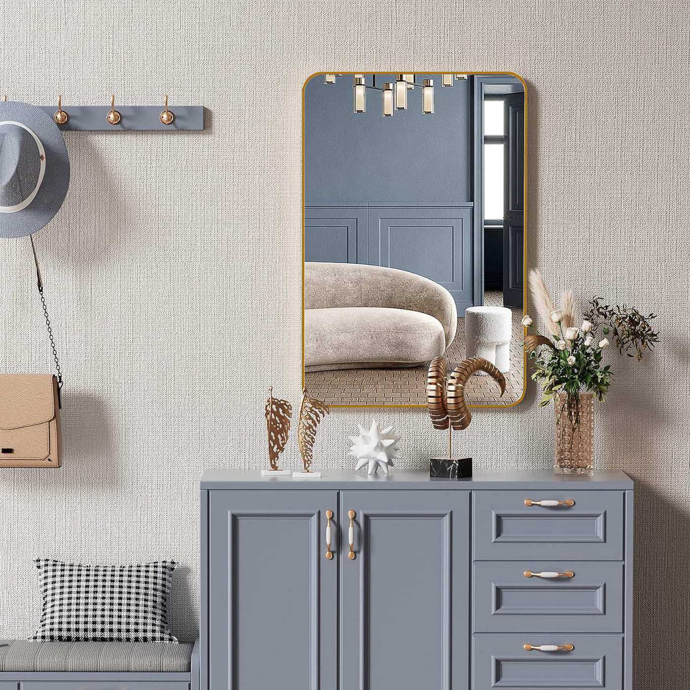 24x36 Gold Metal Framed Rectangular Bathroom Mirror for Wall
