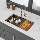 Quartz Kitchen Sink - 33" x 19" x 9.65" Black Granite Composite Workstation