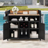 52.8" Wicker Outdoor Grill Cart with Wood Table Top and Storage