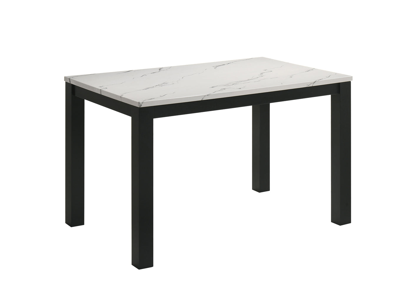 White Faux Marble Black Finish Rectangular Dining Table
