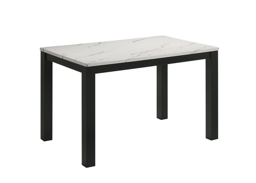 White Faux Marble Black Finish Rectangular Dining Table