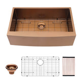 30 Rose Gold Farmhouse Sink - 30x21x10 Inch Kitchen Sink Stainless Steel