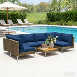 Outdoor Sectional Set Wicker Steel Acacia Wood Brown 7 Piece 352 LB