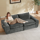 Sofa Modern Chenille Dark Gray 2 Seat with Footrest Compact 85 In
