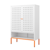 White Metal Double Door Shoe Cabinet Adjustable Compartments