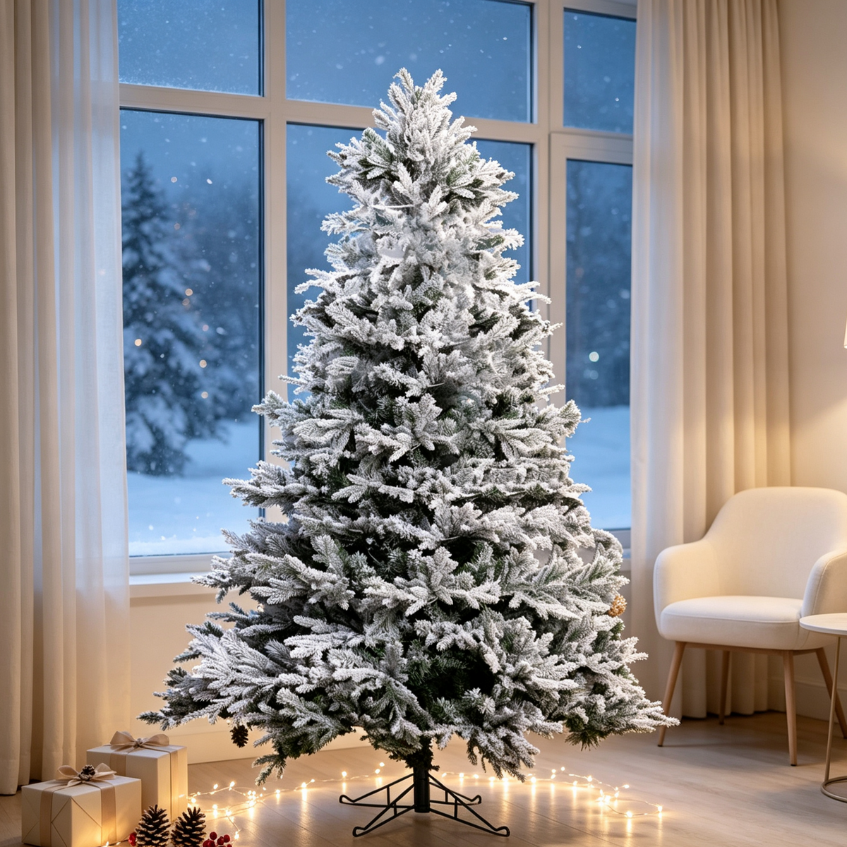 7 FT Snow‑Flocked PE/PVC Hybrid Christmas Tree, Realistic Snow Effect Artificial