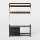 33.1" Wide Hall Tree with 2 Movable Drawers, Shoe Storage, Shelves
