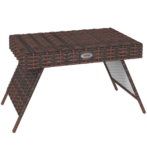 Hand Woven PE Rattan Folding Side Table, Brown