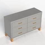 6-Drawer Double Dresser in Gray, Modern Storage Cabinet with Metal Handles & Sol