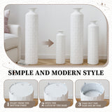 3-Piece Modern Metal Floor Vase Set, Textured White, 33.46" 25.59" 19.69" Tall