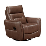 Toffee Brown Leather Swivel Recliner Chair Wood Living Room