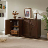 4 Door Accent Cabinet with Solid Wood Carved Doors, Adjustable Shelves