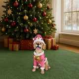 Christmas Labrador Retriever Statue, Holiday Dog Figurine in Pink Santa Outfit