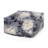 Large Square Pouf Gray Velvet Flower Print 24x24 inches