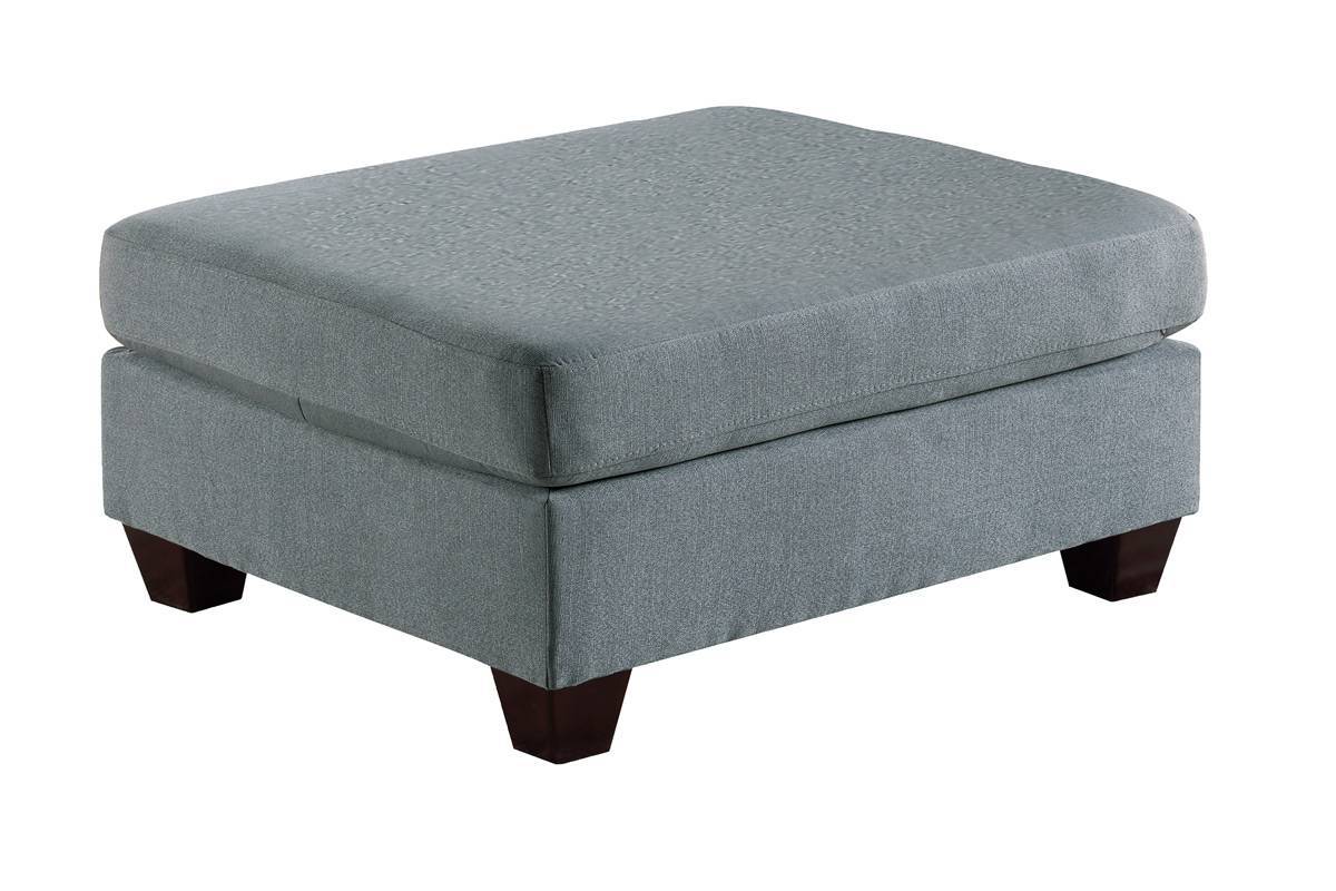 Grey Linen Ottoman with Wooden Legs