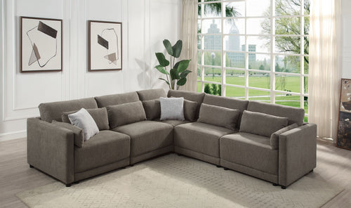 Rylie Brown Linen 5-Piece Modular Sectional Sofa with Pillows