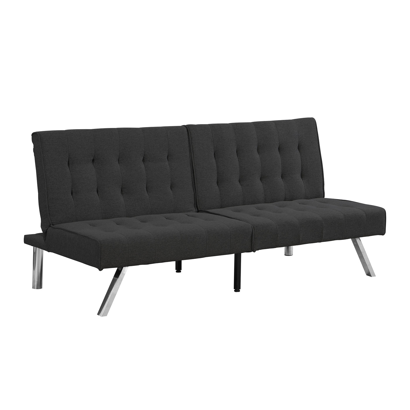 Modern Black Sofa Bed Faux Linen Wood Frame Stainless Legs