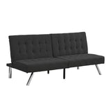 Modern Black Sofa Bed Faux Linen Wood Frame Stainless Legs