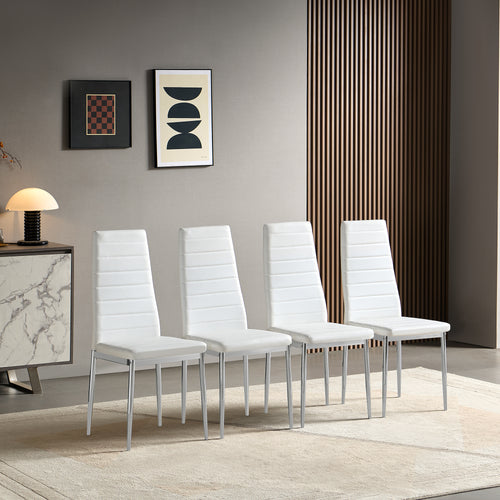 Set of 4 Modern Dining Chairs with PU Leather and Chrome Legs