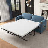 Navy Blue Corduroy Sleeper Sofa with USB Ports and Cup Holders