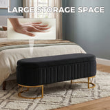 Storage Bench Bedroom Bench, Velvet Oval Upholstered End of Bed Bench