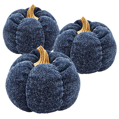Set of 3 Dark Blue Pumpkin Ornaments 7.5x7.5x5.7 Fall Harvest