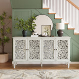 60" Antique Buffet Cabinet Solid Wood Brass Handles