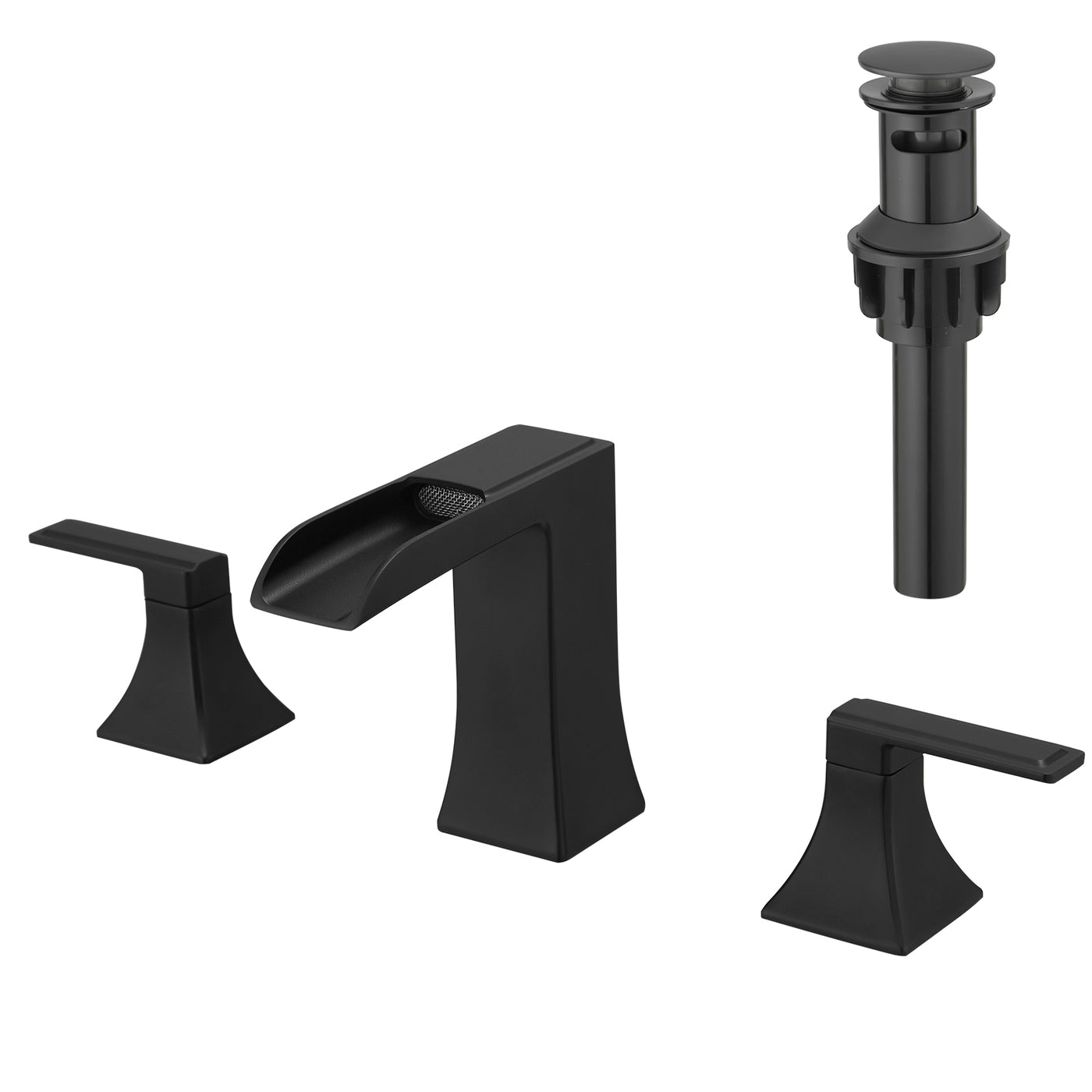 Black 8" Widespread Bathroom Sink Faucet 3 Hole Double Lever