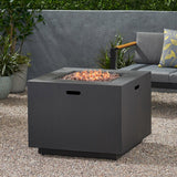 33' Outdoor Iron Square Propane Fire Pit, Tank Inside, Brushed Brown - 50,000 BTU