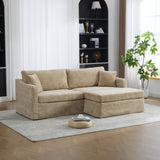 Extra-Large Double-Seater Sofa with Ottoman, Chenille, Wheat