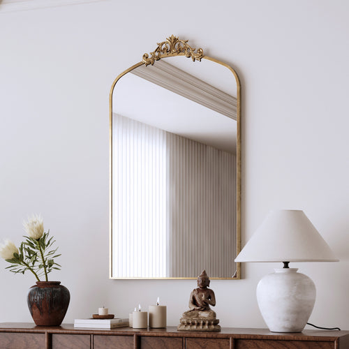 Vintage Arched Floor Mirror 43x24" Antique Bronze Metal Frame