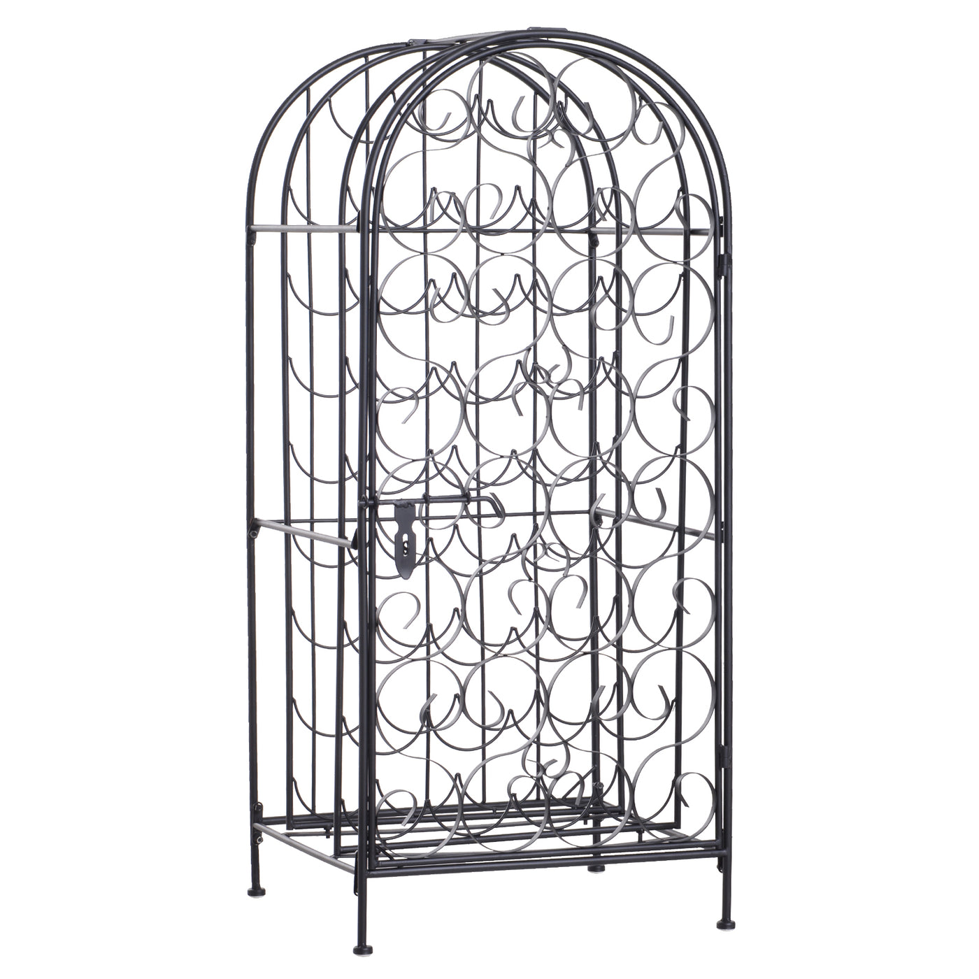 35 Bottle Wrought Iron Wine Rack Cabinet with Lock