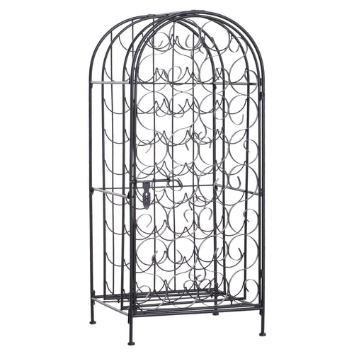 35 Bottle Wrought Iron Wine Rack Cabinet with Lock