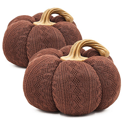Set of 2 Dark Brown Pumpkin Ornaments 8.3x8.3x5.3" Fall Harvest